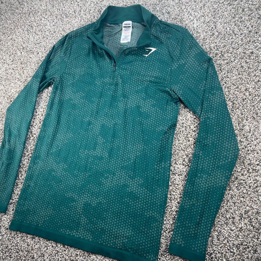 Gymshark Mens Small Apex Seamless 1/4 Zip Pullover Teal Green Geometric Pattern